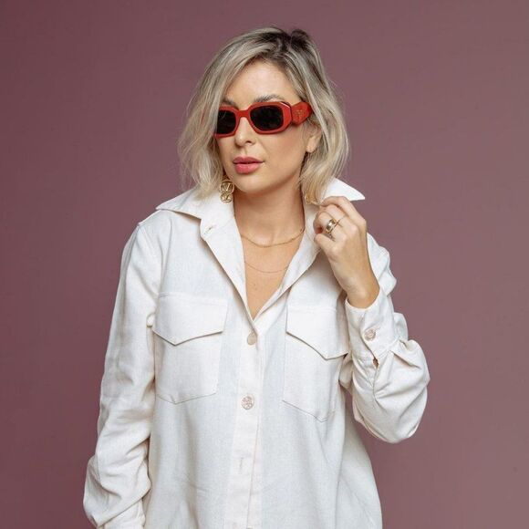 Prada PR17WS 12N5S0 Sunglasses Orange Black Dark Grey Rectangle Unisex - Picture 13 of 13